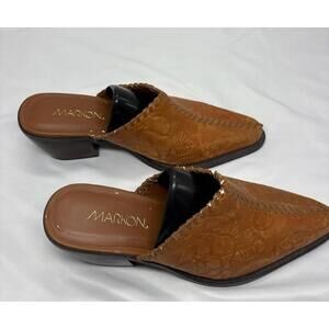 Markon Women’s Tooled Leather Western " Lenore " Slip On Mule Clog, Brown, US 7M